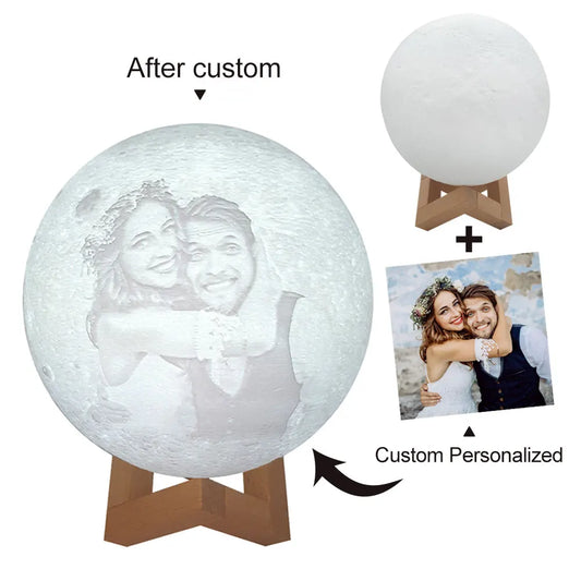 VisioTrend Custom 3D Moon Lamp – Personalized Photo & Text Night Light